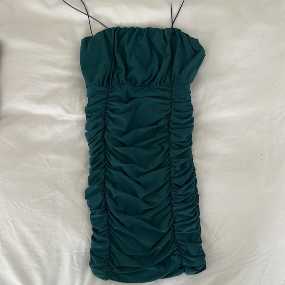 Forest Green Ruched Dress - Picture 3 of 15